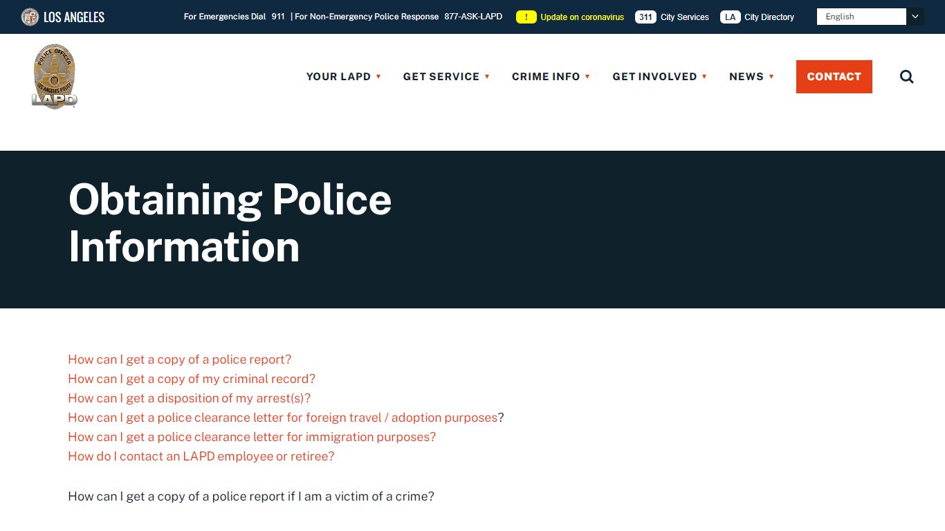 Obtaining Police Information - LAPD Online